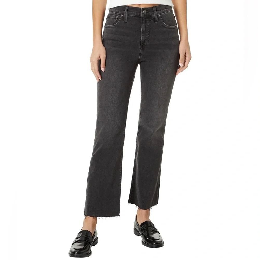 Madewell Mid Rise Kick Out Crop Jeans 28 Washed Charcoal Gray Stretch Denim